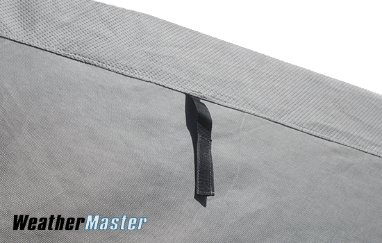 Velcro strap sewn into the seam that can be used to securely store your cover panels when rolled up