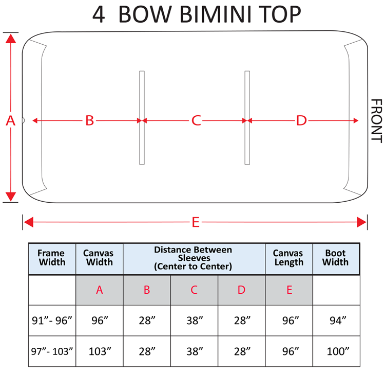 4 Bow Bimini Replacement Measurements