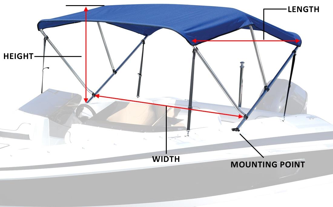 SavvyCraft 3 Bow Bimini Top Boat Cover 1 Inch Aluminum Frame with Storage Boot and Rear Poles Mounting Hardwares Includes Height 36 46 54 Multi Size/Color